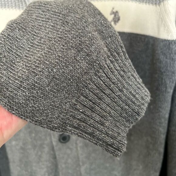 US POLO ASSN Button Front Gray White Color block Sweater XL Preppy Academia - Picture 7 of 9